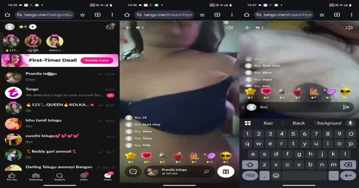 Pramila Telugu Aunty Nude Show on Private Tango Stream